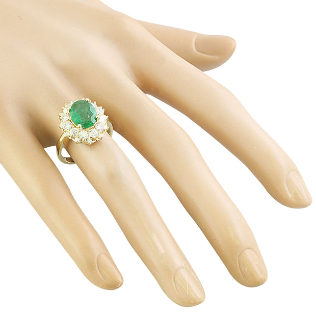 3.16 Carat Emerald 14K Yellow Gold Diamond Ring - Fashion Strada