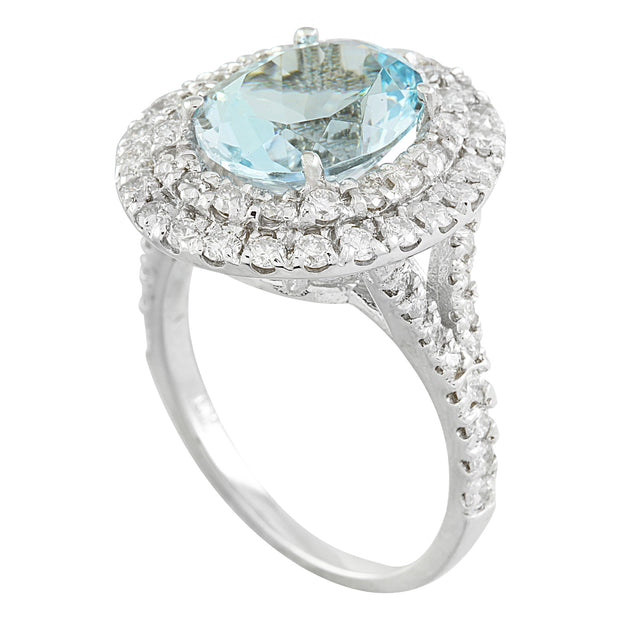 5.35 Carat Aquamarine 14K White Gold Diamond Ring - Fashion Strada