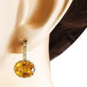 3.46 Carat Citrine 14K Yellow Gold Diamond Earrings - Fashion Strada