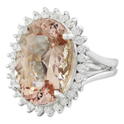14.20 Carat Morganite 14K White Gold Diamond Ring - Fashion Strada