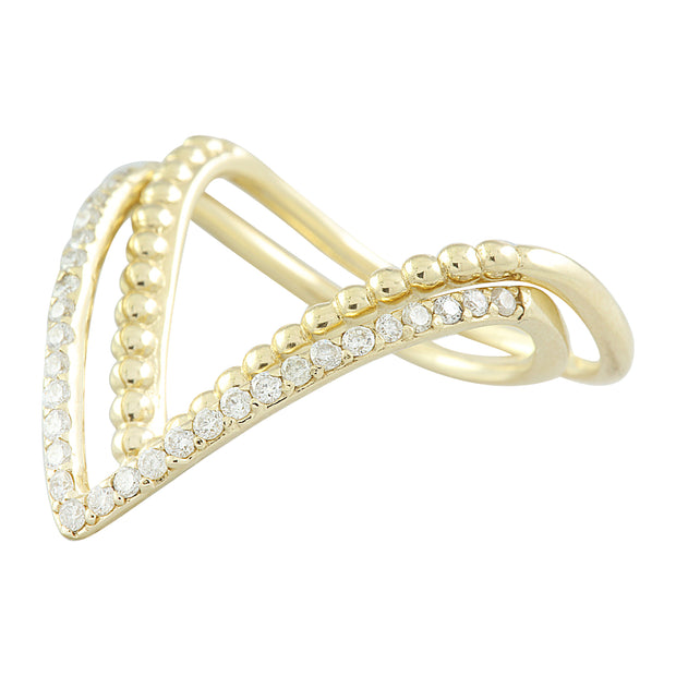 0.28 Carat Diamond 14K Yellow Gold Double V Ring - Fashion Strada