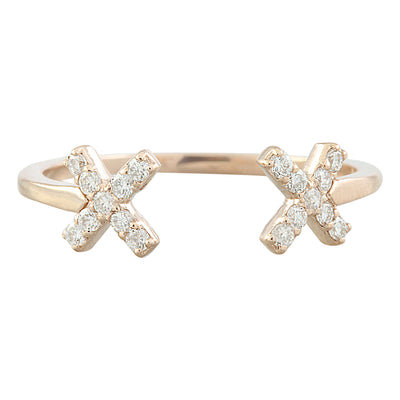 0.10 Carat Diamond 14K Rose Gold Double X Open Front Ring - Fashion Strada