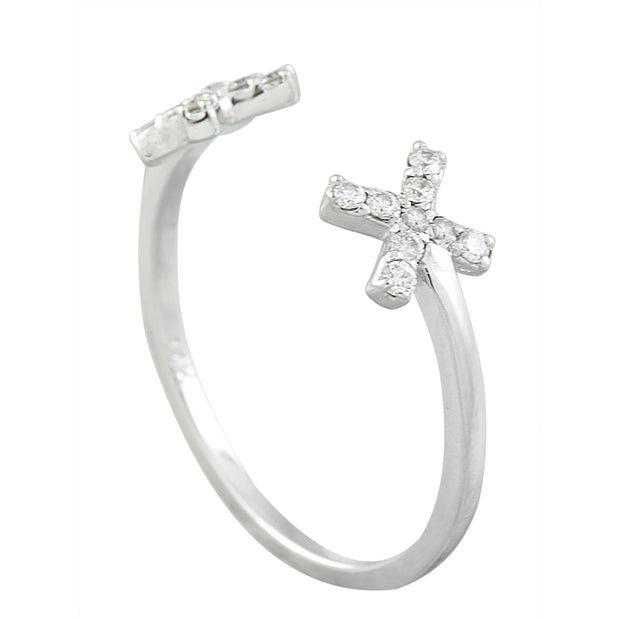 0.10 Carat Diamond 14K White Gold Double X Open Front Ring - Fashion Strada