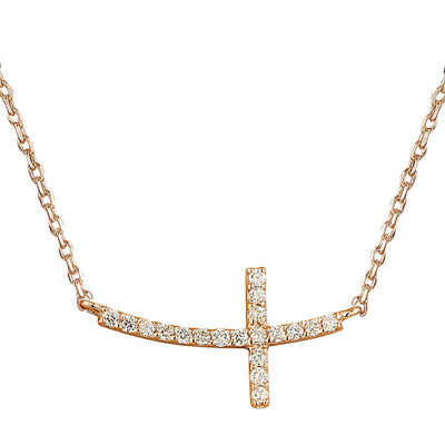0.15 Carat Diamond 14K Rose Gold Cross Bar Necklace - Fashion Strada