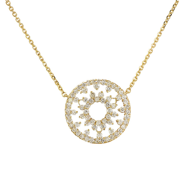 1.00 Carat Diamond 14K Yellow Gold Medallion Pendant Necklace - Fashion Strada