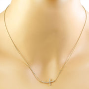 0.15 Carat Diamond 14K Yellow Gold Cross Bar Necklace - Fashion Strada