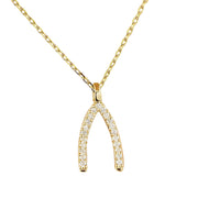 0.11 Carat Diamond 14K Yellow Gold Wishbone Necklace - Fashion Strada