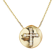 0.18 Carat Diamond 14K Yellow Gold Cross Medallion Pendant Necklace - Fashion Strada