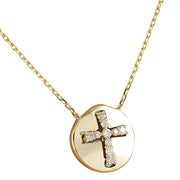 0.18 Carat Diamond 14K Yellow Gold Cross Medallion Pendant Necklace - Fashion Strada