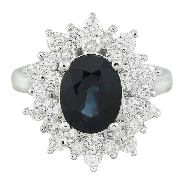 3.93 Carat Sapphire 14K White Gold Diamond Ring - Fashion Strada