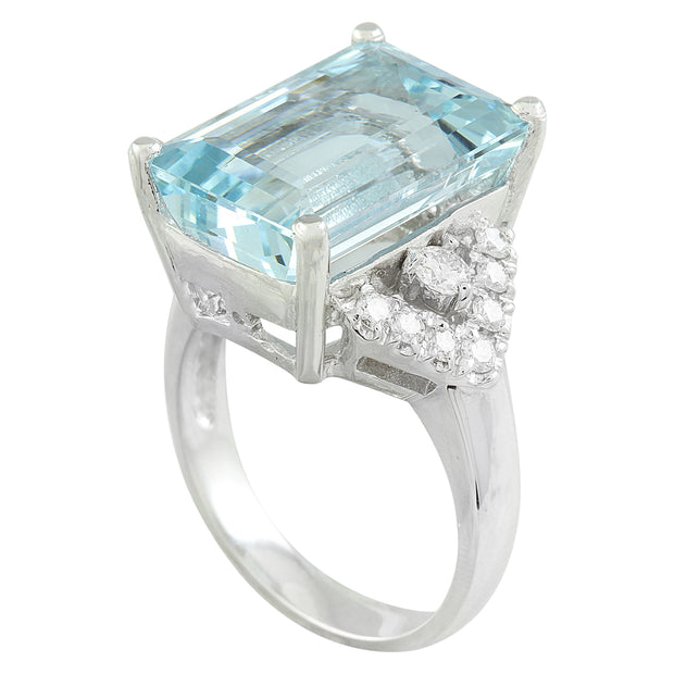 10.10 Carat Aquamarine 14K White Diamond Ring - Fashion Strada