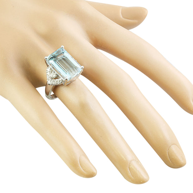 10.10 Carat Aquamarine 14K White Diamond Ring - Fashion Strada