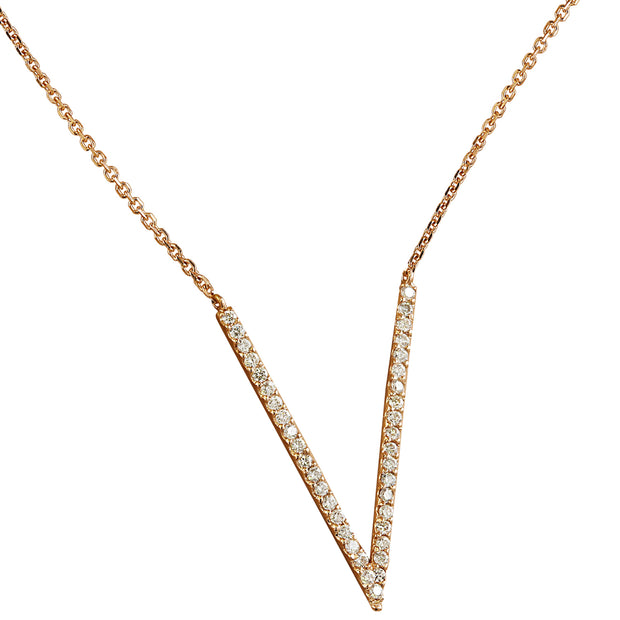0.40 Carat Diamond 14K Rose Gold "V" Necklace - Fashion Strada