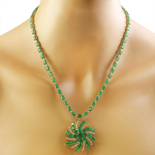 38.50 Carat Emerald 14K Yellow Gold Diamond Necklace - Fashion Strada