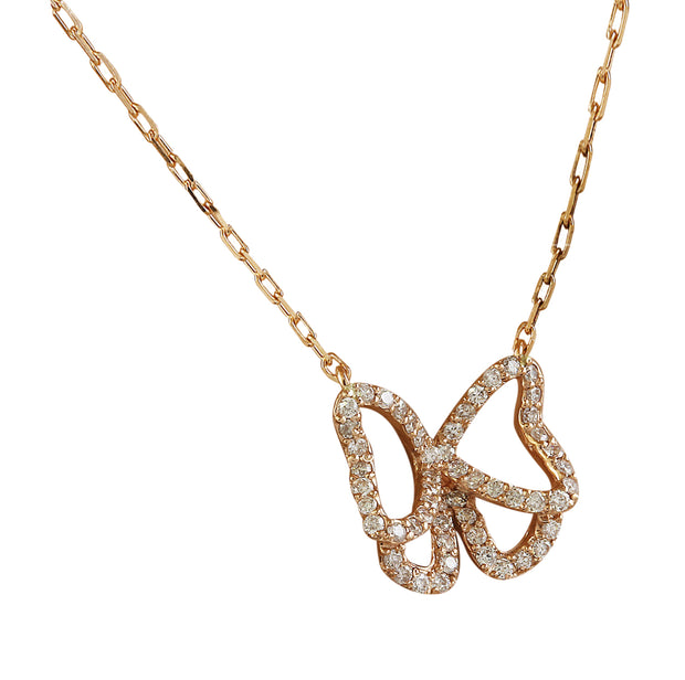 0.45 Carat Diamond 14K Rose Gold Butterfly Necklace - Fashion Strada