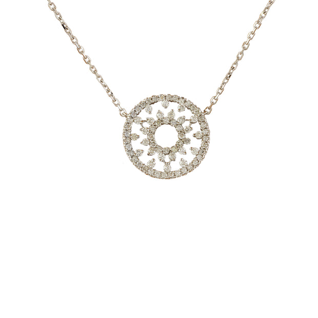 1.00 Carat Diamond 14K White Gold Medallion Pendant Necklace - Fashion Strada