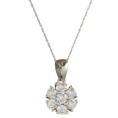 0.70 Carat Diamond 14K White Gold Flower Pendant Necklace - Fashion Strada