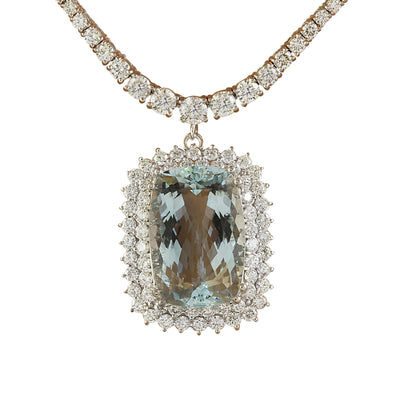 21.50 Carat Aquamarine 18K White Gold Diamond Necklace - Fashion Strada
