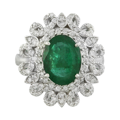 4.72 Carat Emerald 14K White Gold Diamond Ring - Fashion Strada