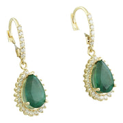 5.85 Carat Emerald 14K Yellow Gold Diamond Earrings - Fashion Strada
