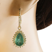 5.85 Carat Emerald 14K Yellow Gold Diamond Earrings - Fashion Strada