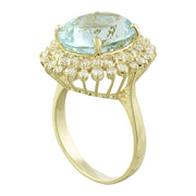 9.86 Carat Aquamarine 14K Yellow Gold Diamond Ring - Fashion Strada