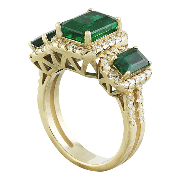4.21 Carat Emerald 14K Yellow Gold Diamond Ring - Fashion Strada