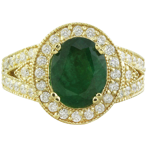 3.88 Carat Emerald 14K Yellow Gold Diamond Ring - Fashion Strada