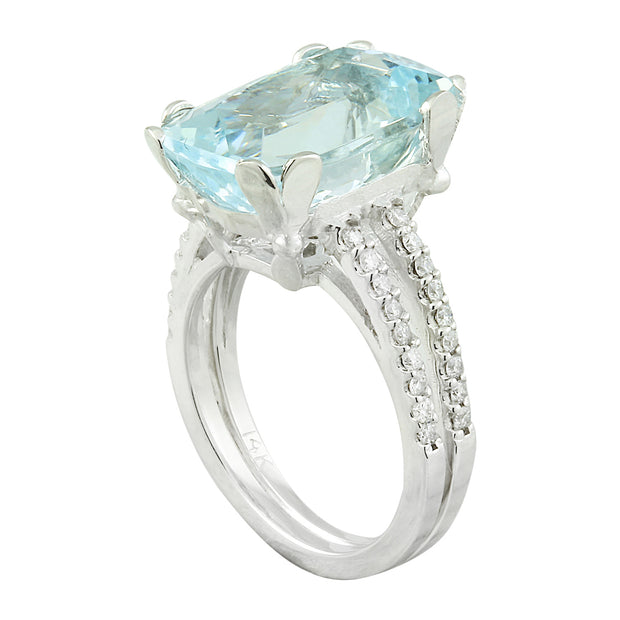 8.60 Carat Aquamarine 14K White Gld Diamond Ring - Fashion Strada
