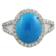 3.68 Carat Turquoise 14K White Gold Diamond Ring - Fashion Strada