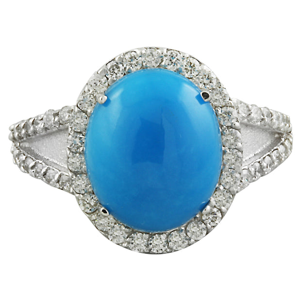 3.68 Carat Turquoise 14K White Gold Diamond Ring - Fashion Strada