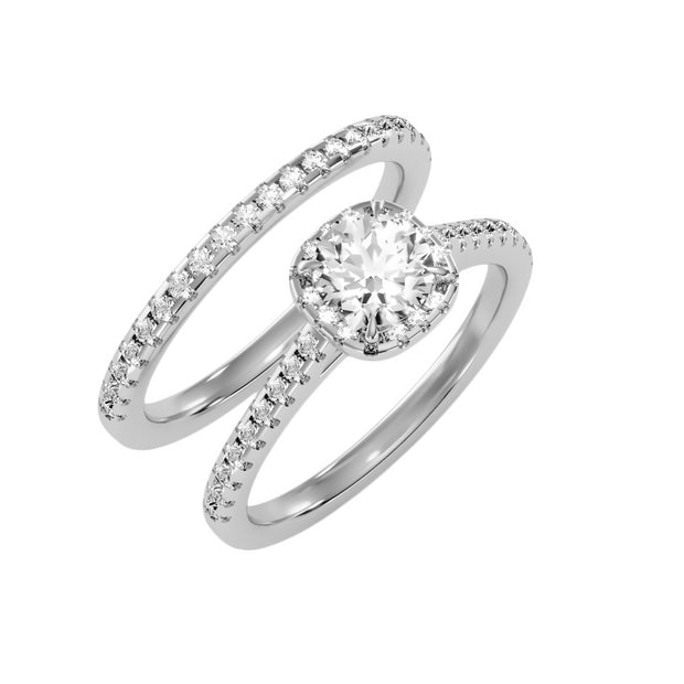 1.31 Carat Diamond 14K White Gold Engagement Ring and Wedding Band - Fashion Strada