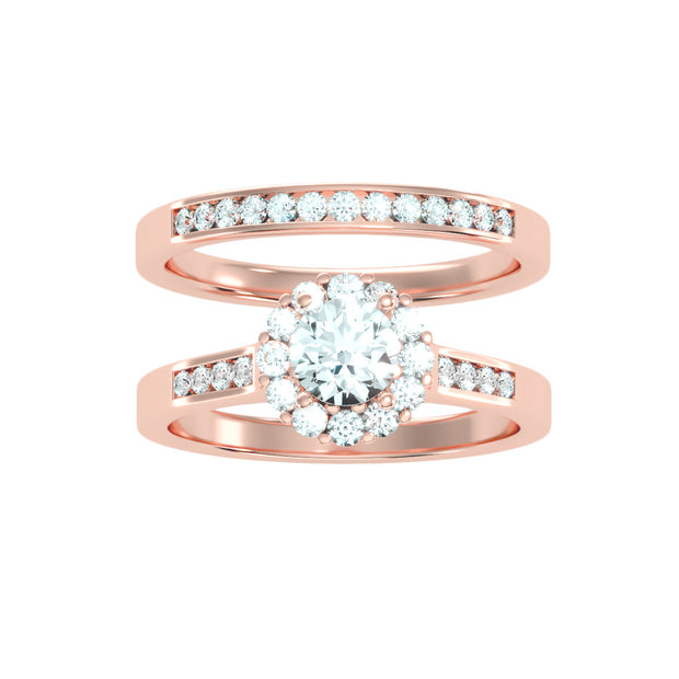 1.10 Carat Diamond 14K Rose Gold Engagement Ring and Wedding Band - Fashion Strada