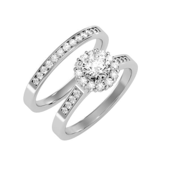 1.10 Carat Diamond 14K White Gold Engagement Ring and Wedding Band - Fashion Strada