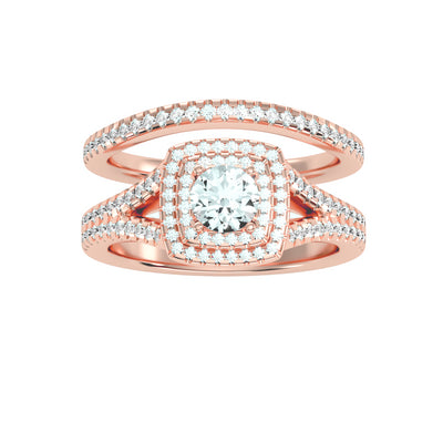 1.17 Carat Diamond 14K Rose Gold Engagement Ring and Wedding Band - Fashion Strada