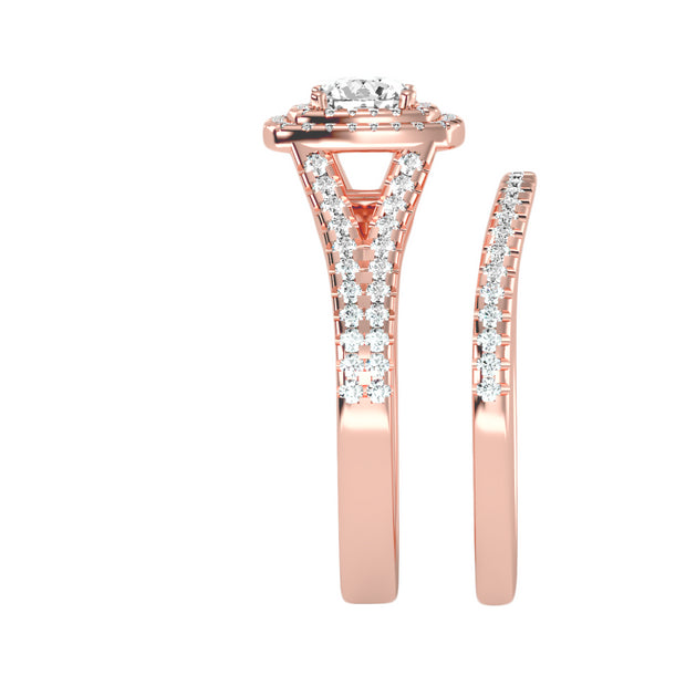 1.17 Carat Diamond 14K Rose Gold Engagement Ring and Wedding Band - Fashion Strada