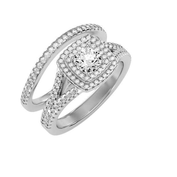 1.17 Carat Diamond 14K White Gold Engagement Ring and Wedding Band - Fashion Strada