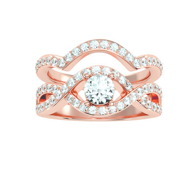 1.36 Carat Diamond 14K Rose Gold Engagement Ring and Wedding Band - Fashion Strada