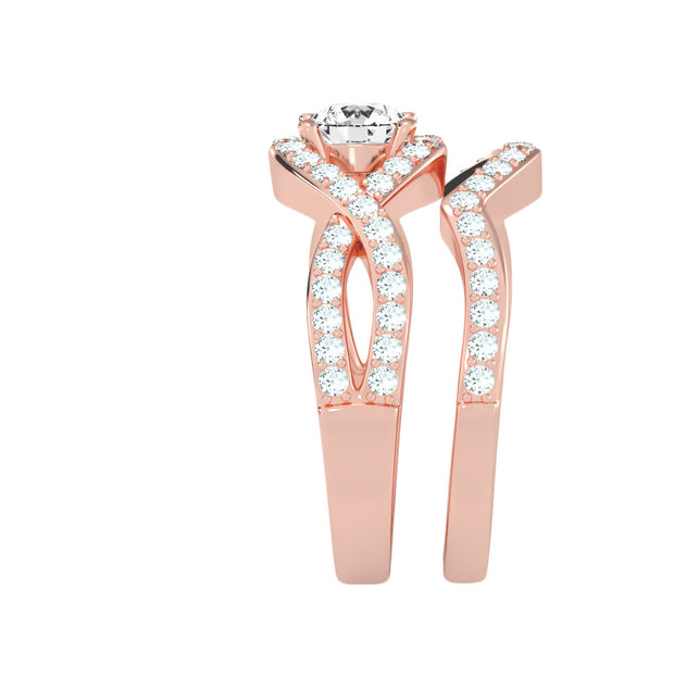 1.36 Carat Diamond 14K Rose Gold Engagement Ring and Wedding Band - Fashion Strada