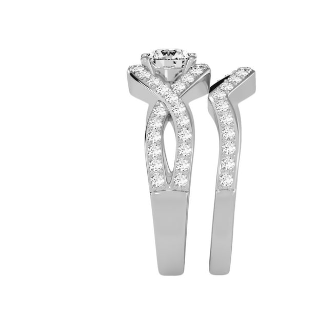 1.36 Carat Diamond 14K White Gold Engagement Ring and Wedding Band - Fashion Strada