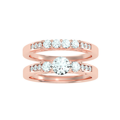 1.13 Carat Diamond 14K Rose Gold Engagement Ring and Wedding Band - Fashion Strada