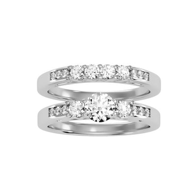 1.13 Carat Diamond 14K White Gold Engagement Ring and Wedding Band - Fashion Strada