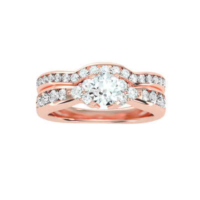1.53 Carat Diamond 14K Rose Gold Engagement Ring and Wedding Band - Fashion Strada