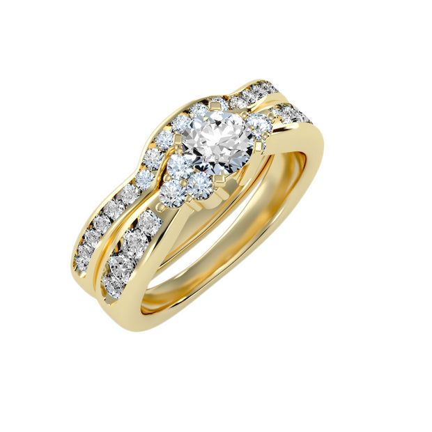 1.53 Carat Diamond 14K Yellow Gold Engagement Ring and Wedding Band - Fashion Strada