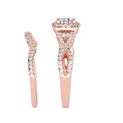 1.09 Carat Diamond 14K Rose Gold Engagement Ring and Wedding Band - Fashion Strada