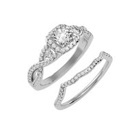 1.09 Carat Diamond 14K White Gold Engagement Ring and Wedding Band - Fashion Strada