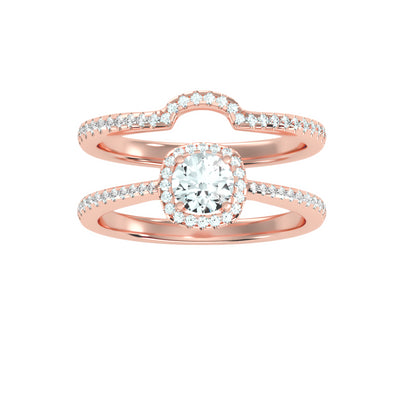 0.89 Carat Diamond 14K Rose Gold Engagement Ring and Wedding Band - Fashion Strada