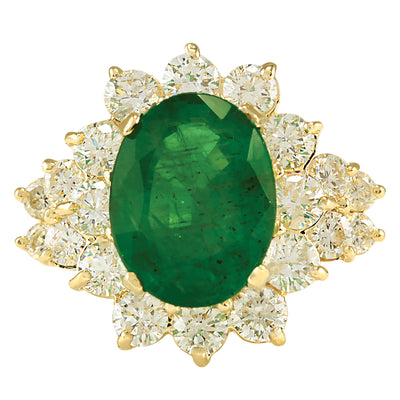 5.30 Carat Natural Emerald 14K Yellow Gold Diamond Ring - Fashion Strada