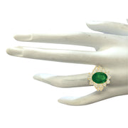 5.30 Carat Natural Emerald 14K Yellow Gold Diamond Ring - Fashion Strada