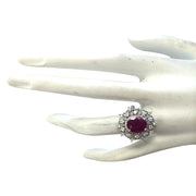 3.87 Carat Natural Ruby 14K White Gold Diamond Ring - Fashion Strada